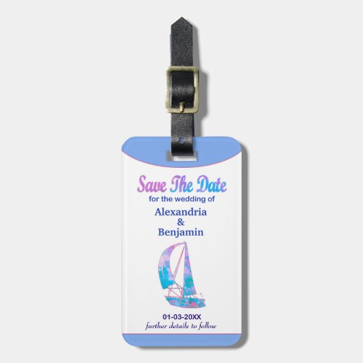 Étiquette À Bagage Enregistrer La Date Mariage Océan Tropical Personn (Devant Vertical)