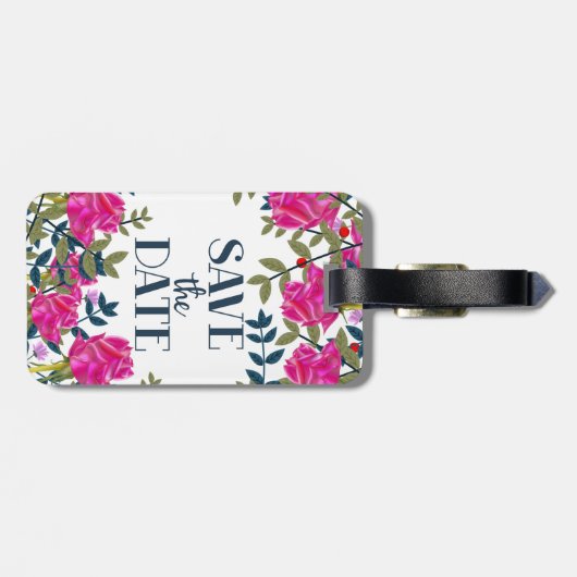 Étiquette À Bagage Enregistrer la date Roses et pétales. (Dos horizontal)