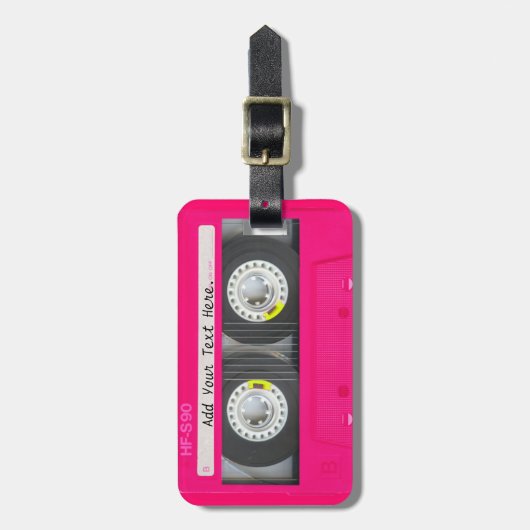 Étiquette À Bagage Enregistreur à cassettes rose Girly (Devant Vertical)