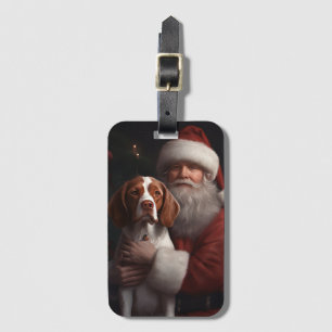 Étiquette À Bagage Épanouie Brittany Spaniel avec le Père Noël Noël