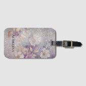 Étiquette À Bagage Éperche florale violette en or glam (Devant Horizontal)