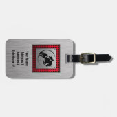 Étiquette À Bagage Équestre en aluminium brossé Faux. (Devant horizontal)