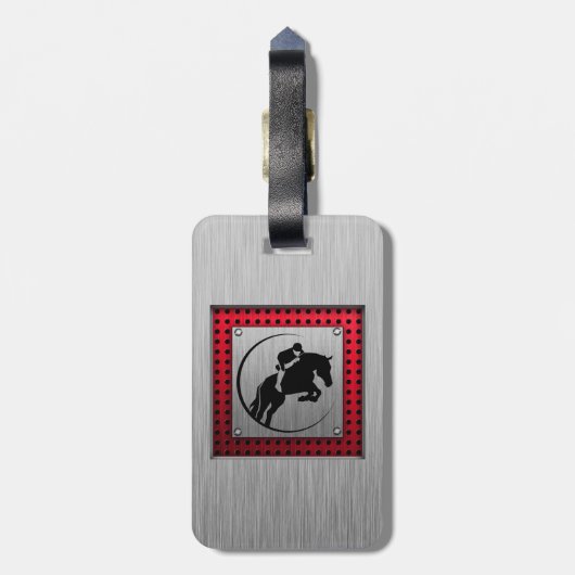 Étiquette À Bagage Équestre en aluminium brossé Faux. (Dos Vertical)