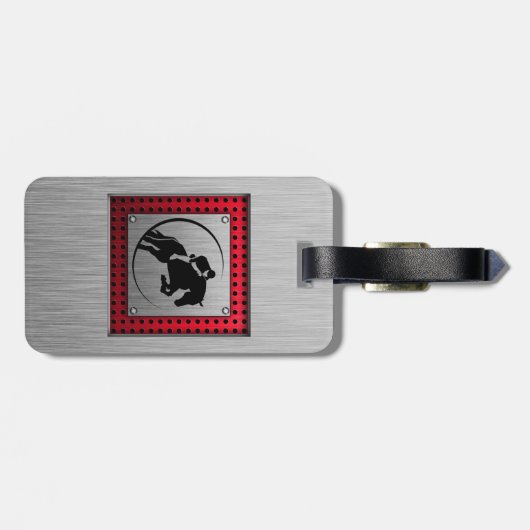 Étiquette À Bagage Équestre en aluminium brossé Faux. (Dos horizontal)