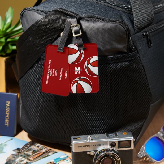 Étiquette À Bagage équipe de basket-ball rouge blanc couleurs (Recto & Verso)