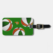Étiquette À Bagage équipe de basket orange vert couleurs monogrammed (Devant horizontal)