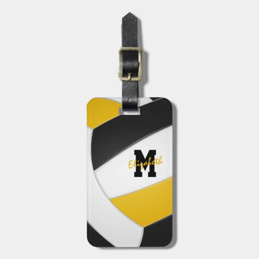 Étiquette À Bagage équipe de filles d'or noir cadeaux volley-ball (Devant Vertical)