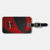 Étiquette À Bagage équipe noire rouge couleurs monogrammed basketball (Devant horizontal)