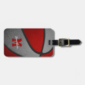 Étiquette À Bagage équipe rouge gris couleurs monogrammed basketball (Devant horizontal)