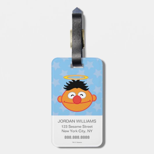 Étiquette À Bagage Ernie Souriant visage avec Halo (Dos Vertical)