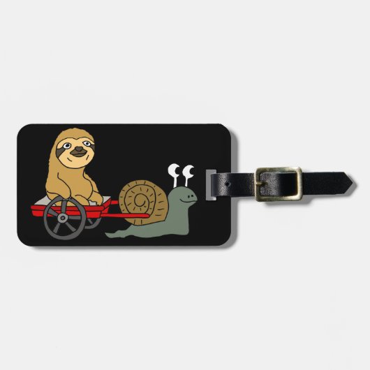 Étiquette À Bagage Escargot mignon tirant la paresse dans le chariot (Devant horizontal)