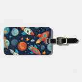Étiquette À Bagage Espace et planètes de Cool Rocket Ship personnalis (Devant horizontal)