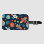 Étiquette À Bagage Espace et planètes de fusées cool (Devant Horizontal)