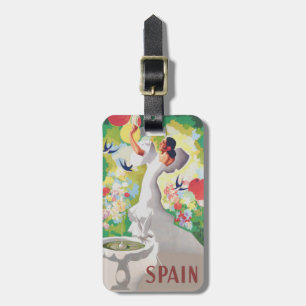 Étiquette À Bagage Espagne Señorita Oiseaux Fleurs Fête Jardin