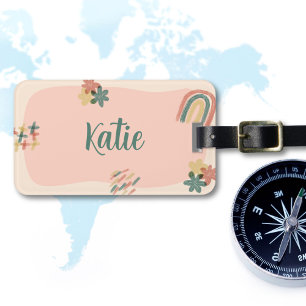 Étiquette À Bagage esthétique pêche et vert 