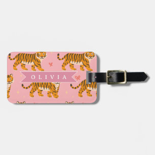 Étiquette À Bagage esthétique personnalisée rose tigre chic branchée