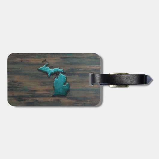 Étiquette À Bagage État du Michigan Turquoise (Dos horizontal)