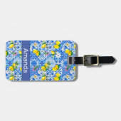 Étiquette À Bagage Eté majolica bleu Sicilienne agrumes méditerranéen (Devant horizontal)