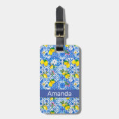 Étiquette À Bagage Eté majolica bleu Sicilienne agrumes méditerranéen (Devant Vertical)