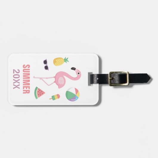 Étiquette À Bagage Été Plage Vacances Flamant rose rose Balise Bagage (Devant horizontal)