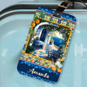 Étiquette À Bagage Été, Sicile oranges méditerranéennes majolica