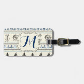 Étiquette À Bagage Étiquette Ancre nautique corde Monogramme (Devant horizontal)