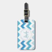 Étiquette À Bagage Étiquette bleue de bagage de Chevron de monogramme (Devant Vertical)