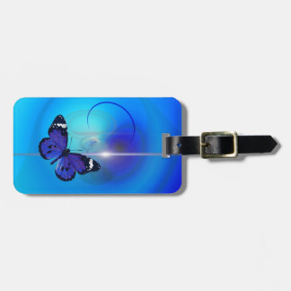 Étiquette À Bagage Étiquette bleue de bagage de papillon avec le