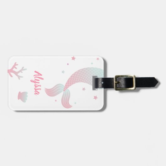 Étiquette À Bagage Étiquette bleue rose de bagage de filles de queue (Devant horizontal)