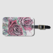 Étiquette À Bagage Étiquette de bagage à l'aquarelle fleur de rose ro (Devant Horizontal)