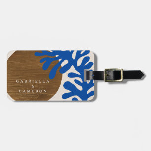 Étiquette À Bagage Étiquette de bagage abstraite feuille cobalt bleu 