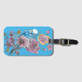 Étiquette À Bagage Étiquette de bagage aquarelle florale Blue Budgie (Devant Horizontal)