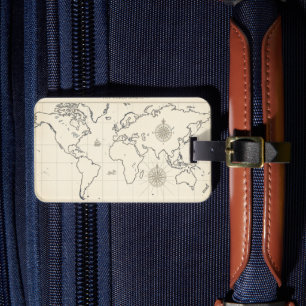 Étiquette À Bagage Étiquette de bagage carte du monde antique