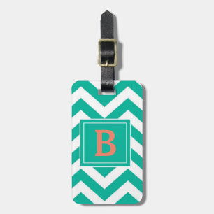Étiquette À Bagage Étiquette de bagage Chevron sarcelle Monogramme