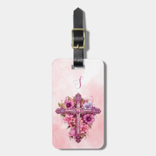 Étiquette À Bagage Étiquette de bagage croix fleurs roses