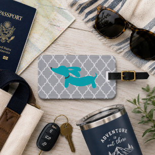 Étiquette À Bagage Étiquette de bagage Dachshund bleu et gris