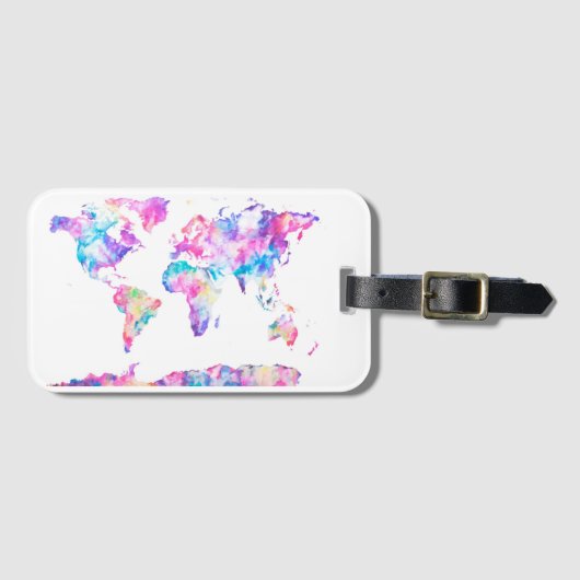Étiquette À Bagage Étiquette de bagage de carte du monde d'aquarelle (Devant Horizontal)