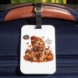 Étiquette À Bagage Étiquette de bagage de chien automnal mignon