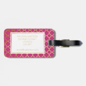 Étiquette À Bagage Étiquette de bagage de quatrefoil d'or et de roses (Dos horizontal)