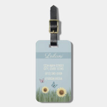 Étiquette de bagage de voyage fleur papillon tourn