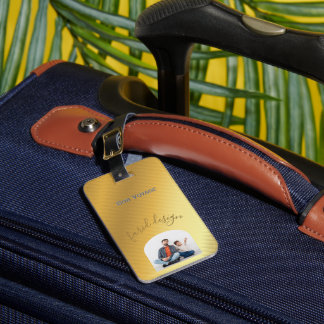 Étiquette À Bagage Étiquette de bagage dégradé or luxe avec photo et