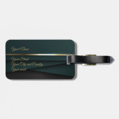 Étiquette À Bagage Étiquette de bagage élégante vert foncé et or (Dos horizontal)