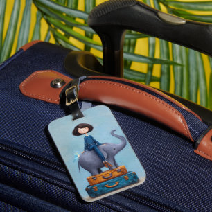Étiquette À Bagage Étiquette de bagage éléphant avec femme