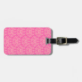 Étiquette À Bagage Étiquette de bagage en soie damassée rose et crème (Devant horizontal)
