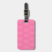 Étiquette À Bagage Étiquette de bagage en soie damassée rose et crème (Devant Vertical)