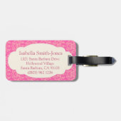 Étiquette À Bagage Étiquette de bagage en soie damassée rose et crème (Dos horizontal)