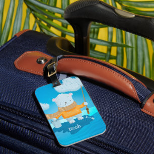 Étiquette À Bagage Étiquette de bagage Enfant Ours Polaire Pêcheur