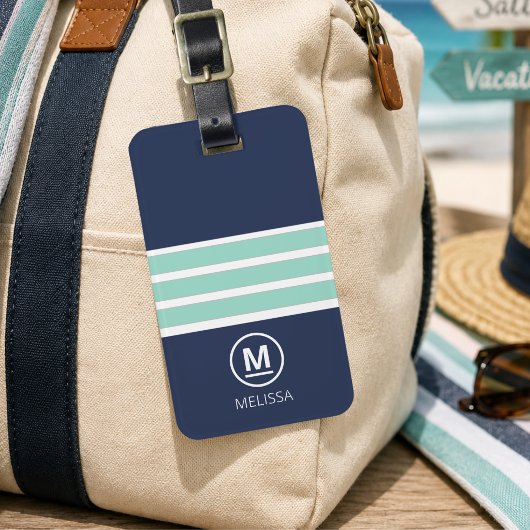 Étiquette À Bagage Étiquette de bagage Été côtier Navy Mint Monogramm