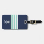 Étiquette À Bagage Étiquette de bagage Été côtier Navy Mint Monogramm (Devant horizontal)
