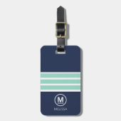 Étiquette À Bagage Étiquette de bagage Été côtier Navy Mint Monogramm (Devant Vertical)
